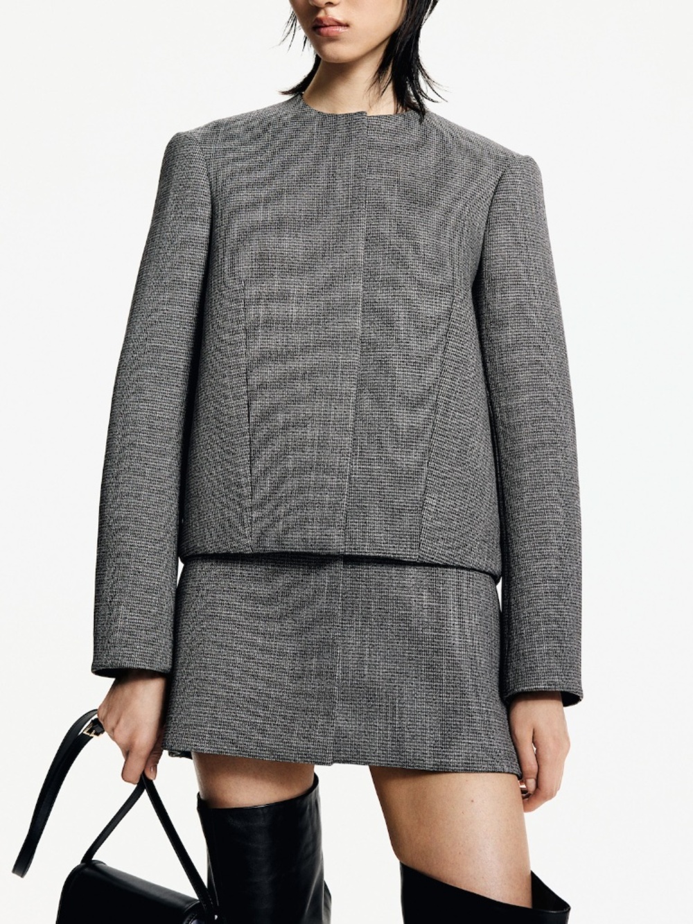 H&M Edition Structured Twill Jacket and Mini Skirt Grey Set XS